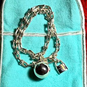 Authentic Tiffany & Co. HardWear Wrap Bracelet with Ball and Lock Charm